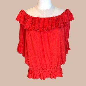 Lauren Ralph Lauren Black Label size XL red off shoulder linen blend ruffled top